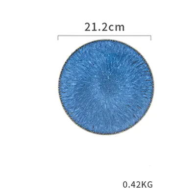 Nordic Blue Ceramic Plate for Steak and Tableware