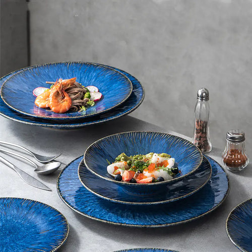 Nordic Blue Ceramic Plate for Steak and Tableware